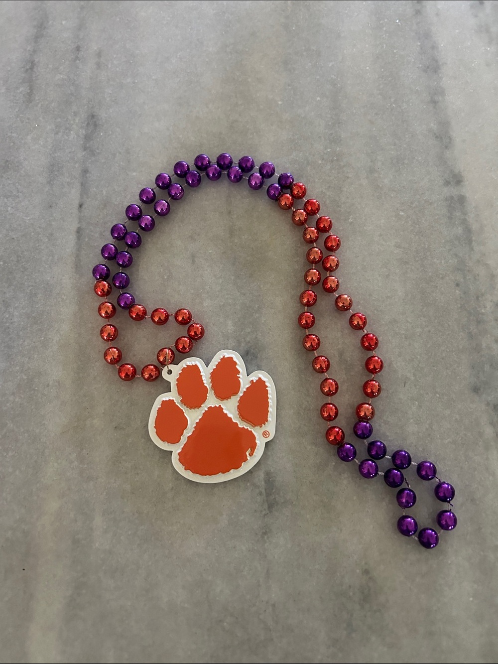 Clemson Tigers Orange/Purple Beads White Paw Medallion Necklace
